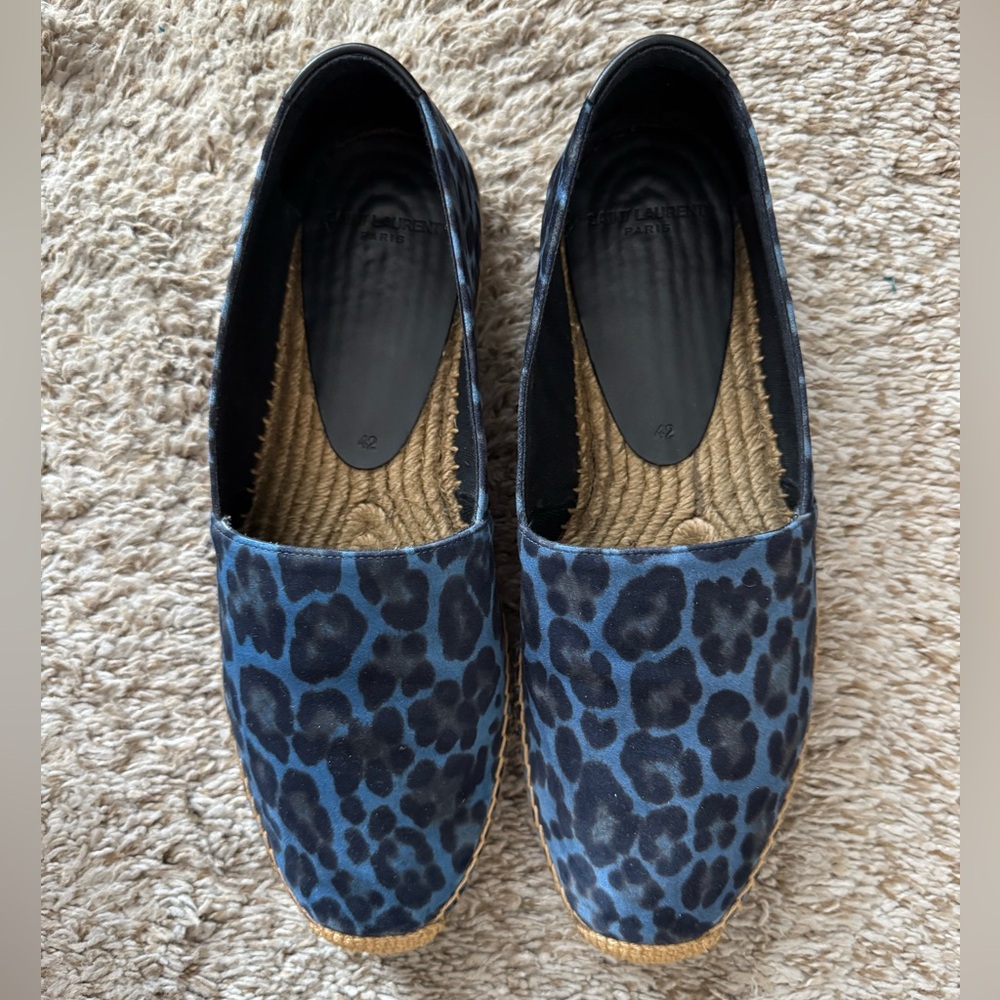 Saint Laurent Blue and Black Leopard Print Espadrilles